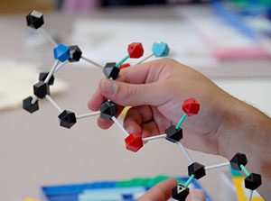holding a chemistry model